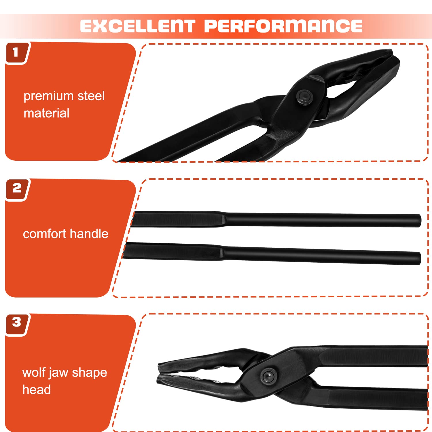 Camoo beginner-to-pro forge tongs suitable for newcomers and experienced smiths.