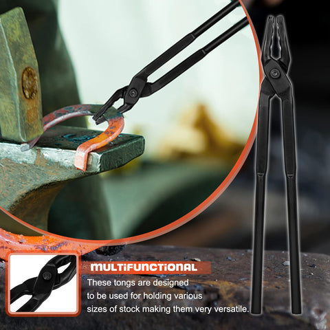 Camoo forge tongs securely grip varying stock shapes and sizes for precise clamping.