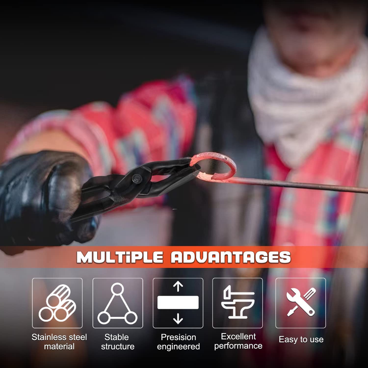 Camoo wolf jaw extended-head forging tongs offering better reach and diverse grips.