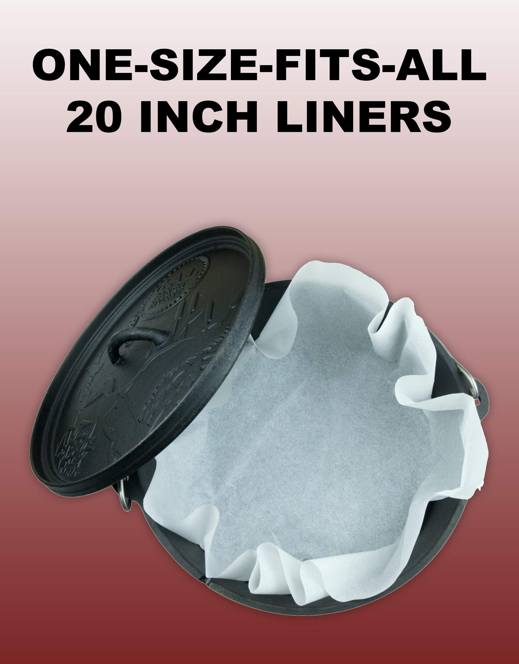 CampLiner fits 10–14 inch cast iron ovens for versatile camp cooking.