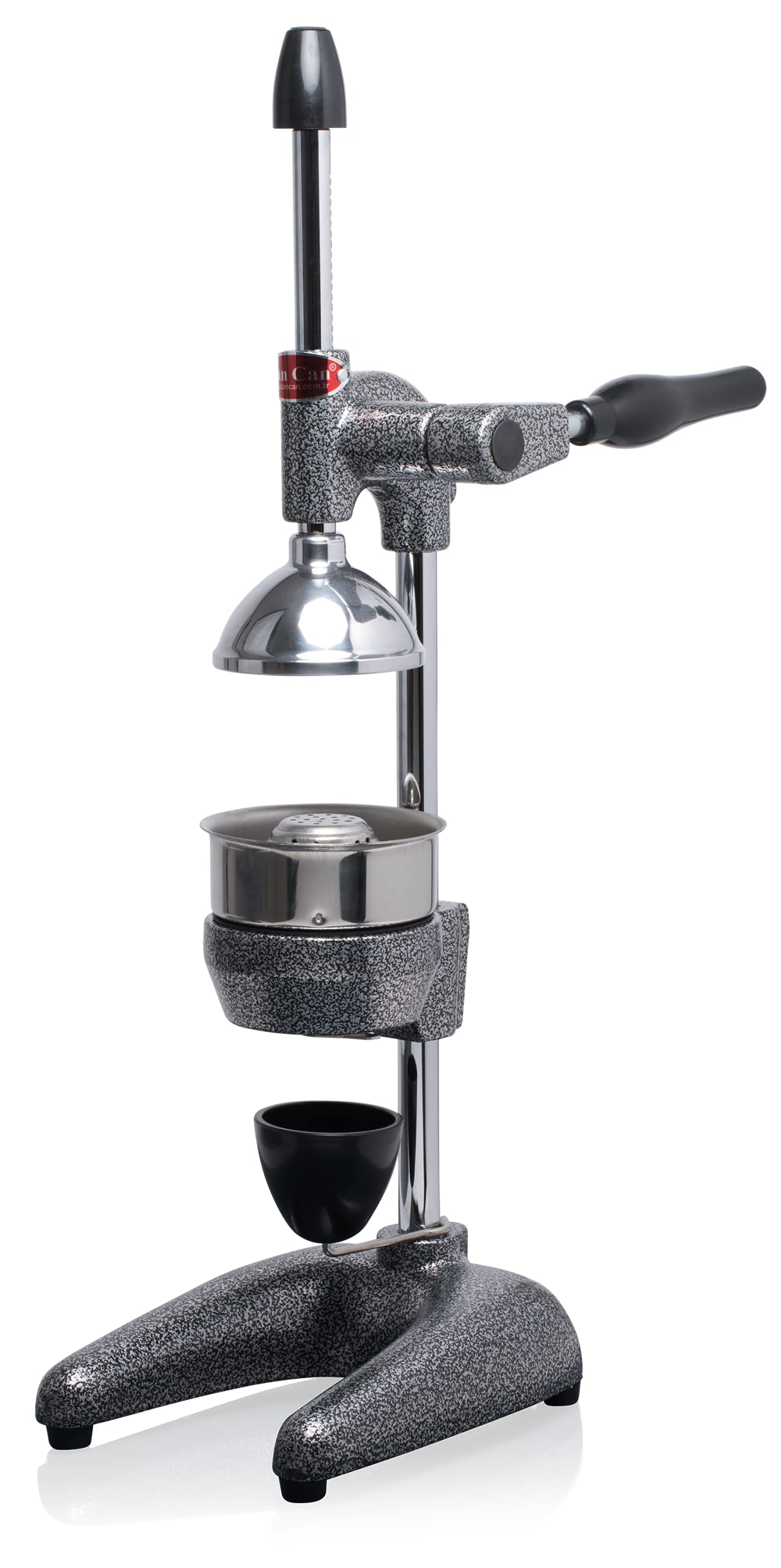 Can-Can commercial juicer front view showing durable stainless steel contact parts.
