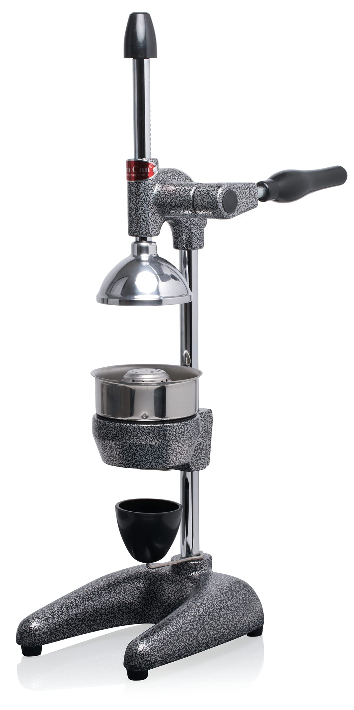 Can-Can commercial juicer front view showing durable stainless steel contact parts.