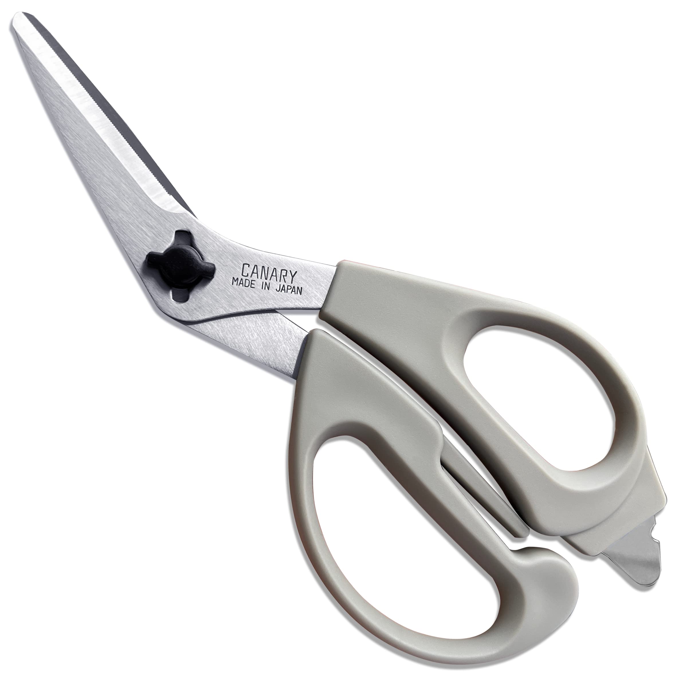 CANARY Japanese kitchen shears with offset blade for comfortable large-food cutting.