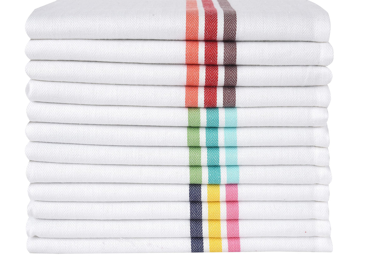 Candy Cottons stripe kitchen towel with absorbent weave for quick spills and drying tasks.