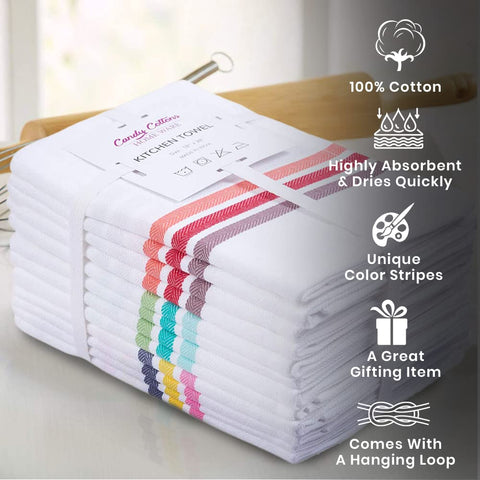 Candy Cottons stripe towels show a Boho striped design for stylish kitchen prep and cleanup.