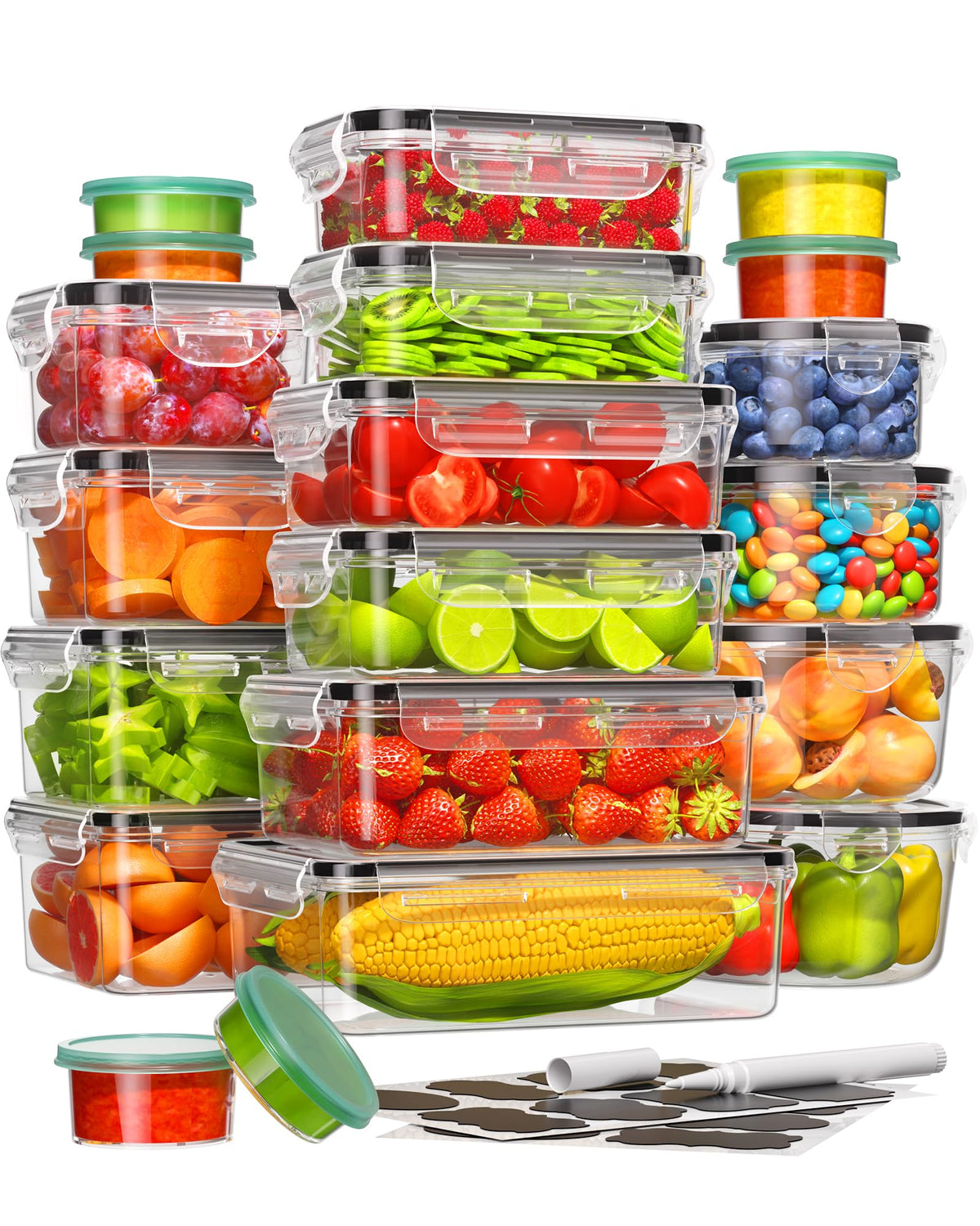 Canfanni 40-piece rectangular containers with lids for airtight meal prep storage.