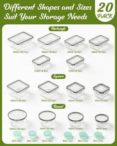 Canfanni 40-piece square containers with lids for organized fridge storage.