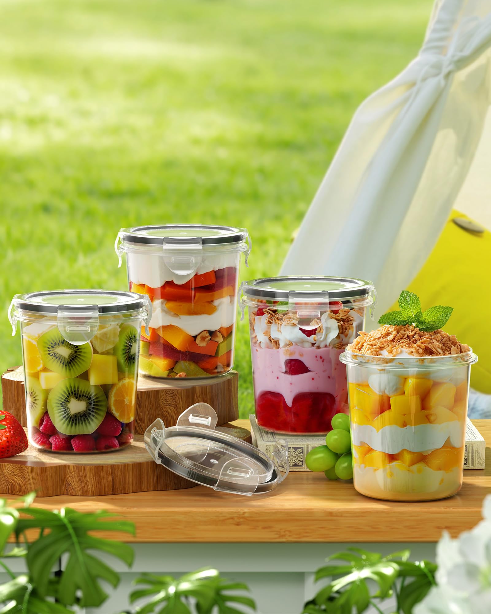 Canfanni 4-pack jars suitable for yogurt, salads, and snacks.