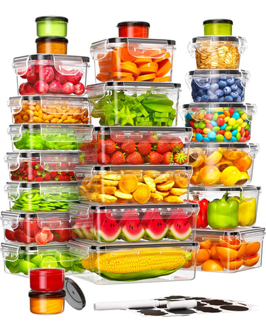 Canfanni 50-piece container set with lids, transparent for easy meal prep and portioning.