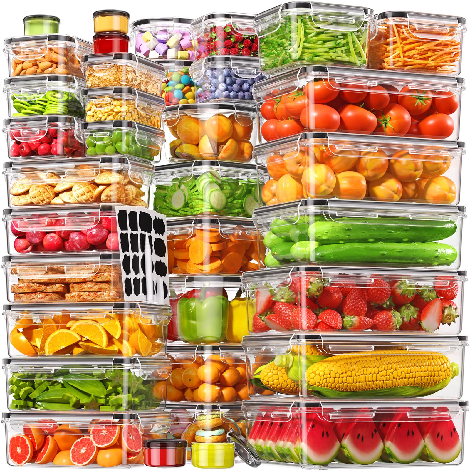 Canfanni 70pcs rectangular containers with airtight lids for organized meal prep.