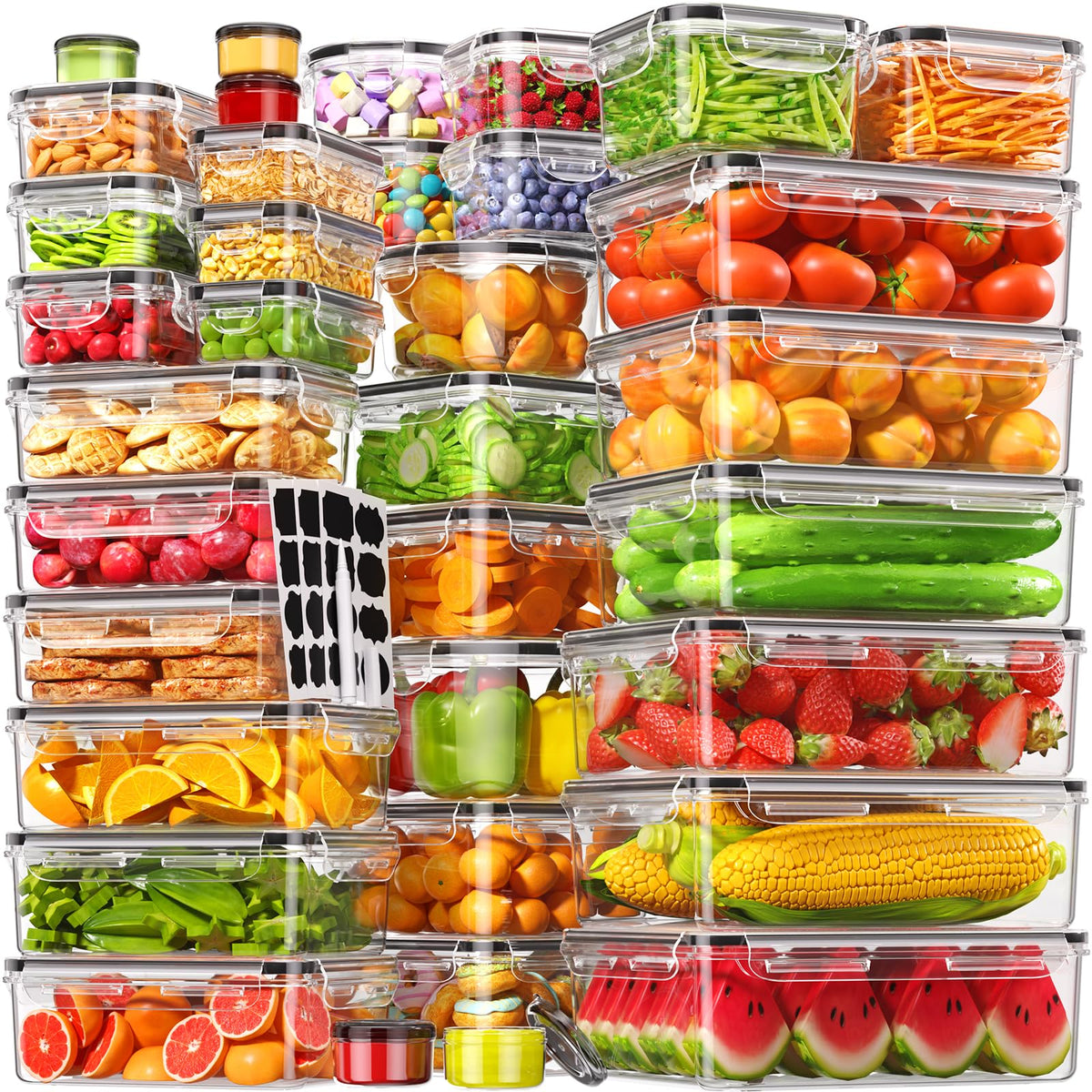 Canfanni 70pcs rectangular containers with airtight lids for organized meal prep.