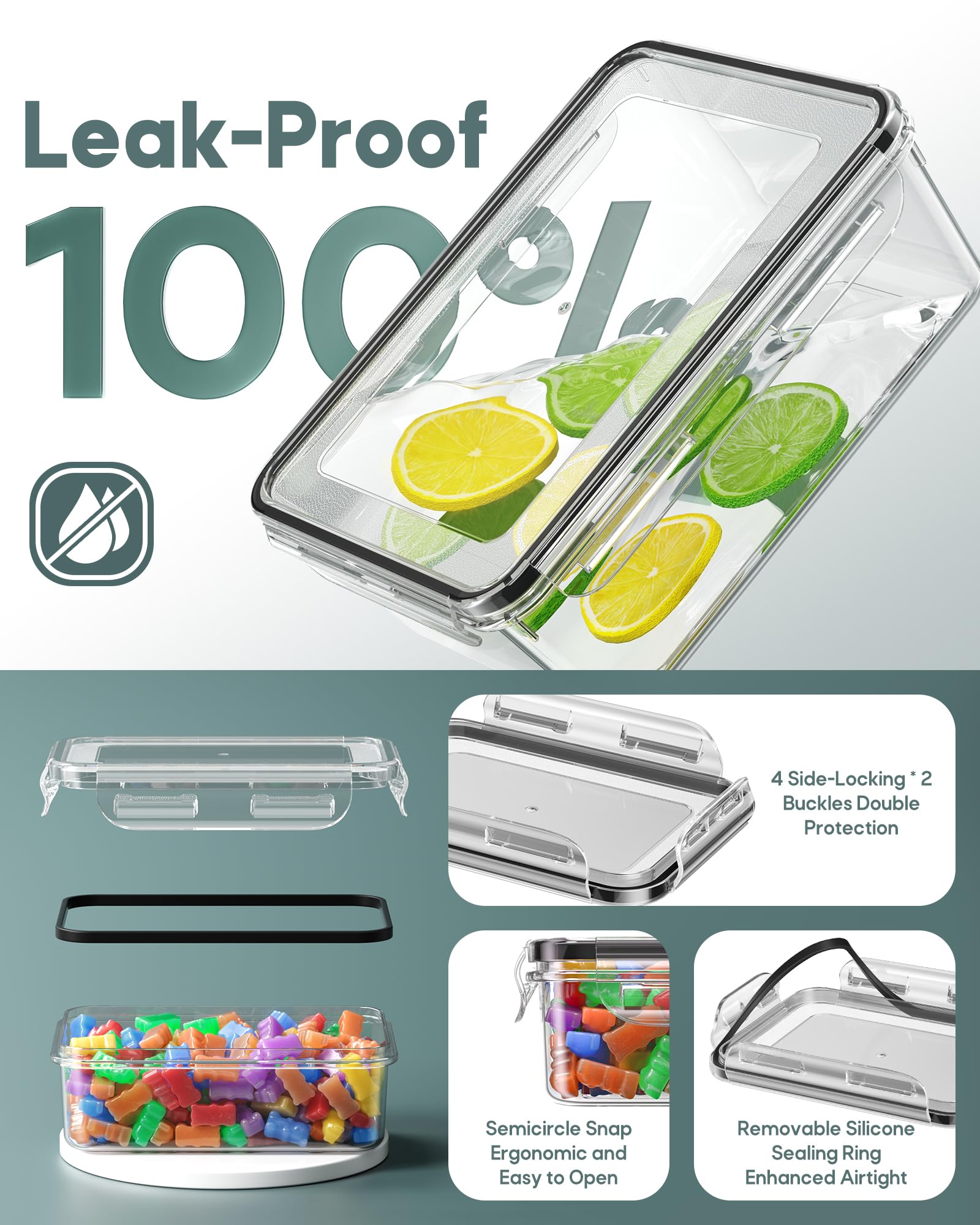 Canfanni square containers with four latches prevent leaks.
