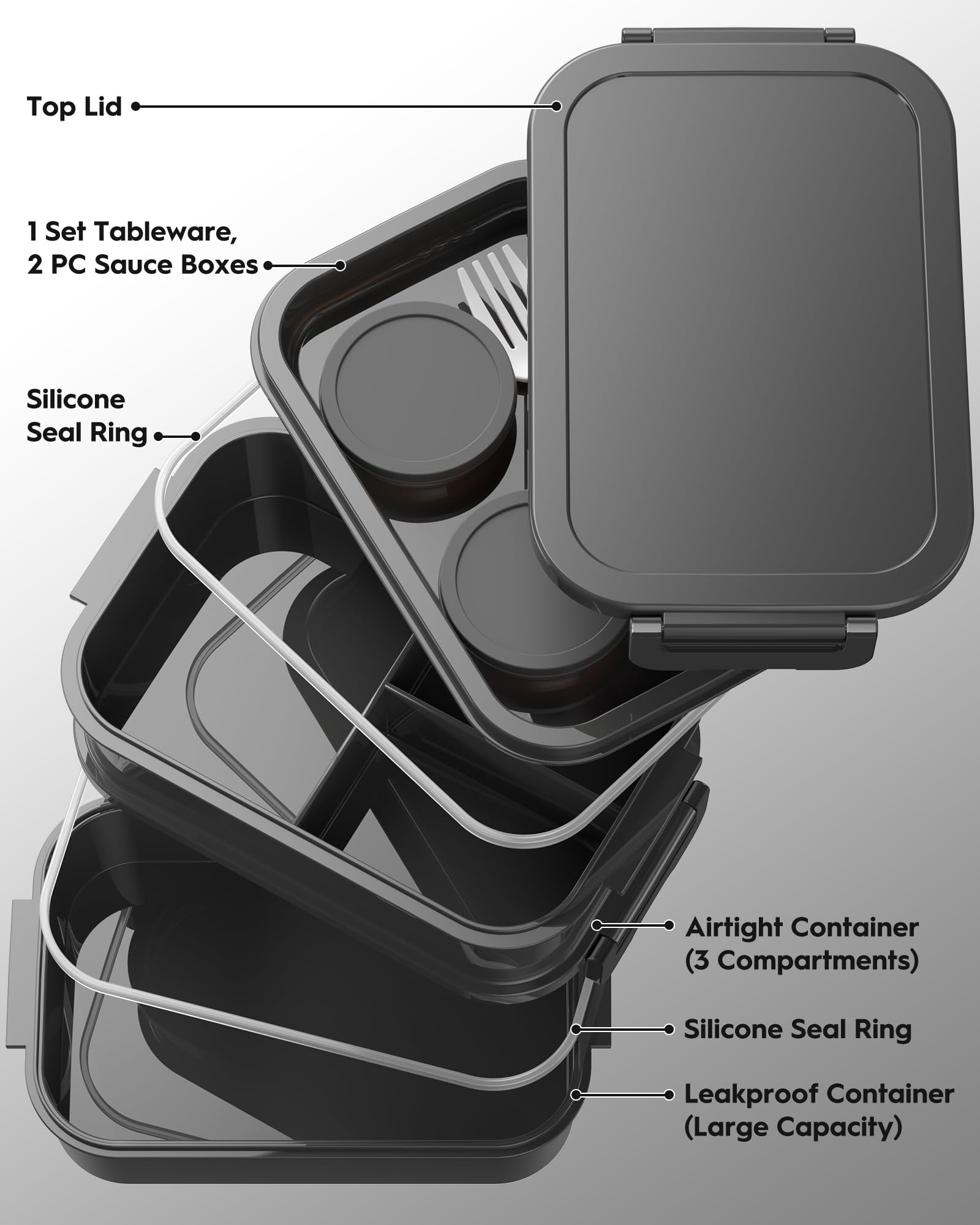 Canfanni Bento Box Astral Black inside insulated bag keeps meals fresh.