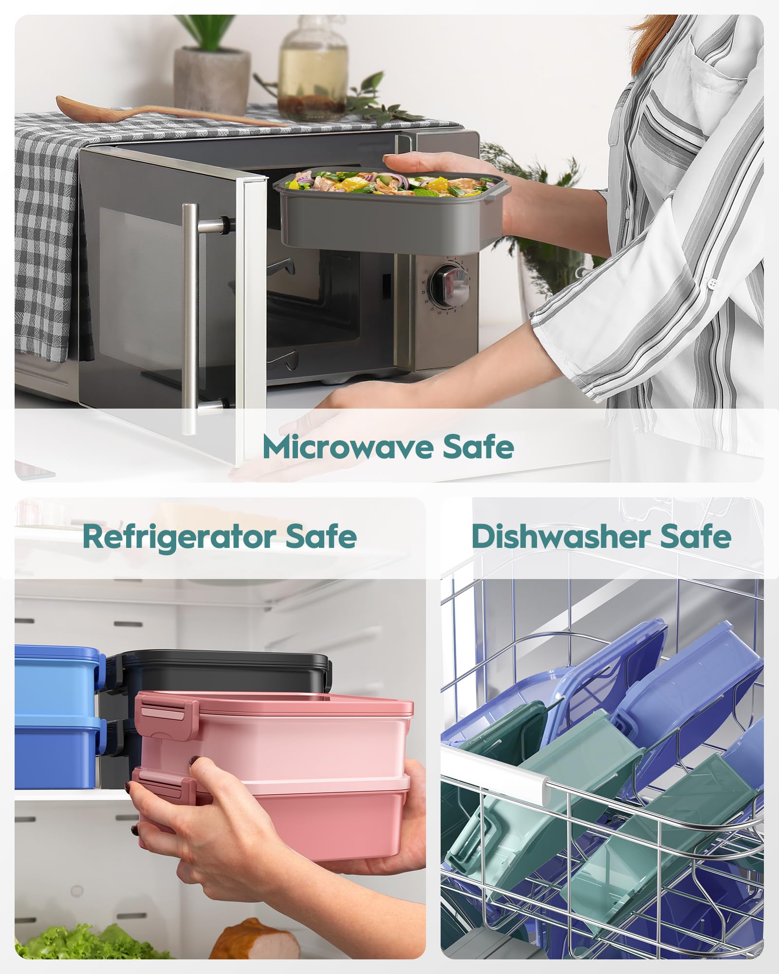 Microwave and dishwasher safe bento box for quick reheats and cleaning