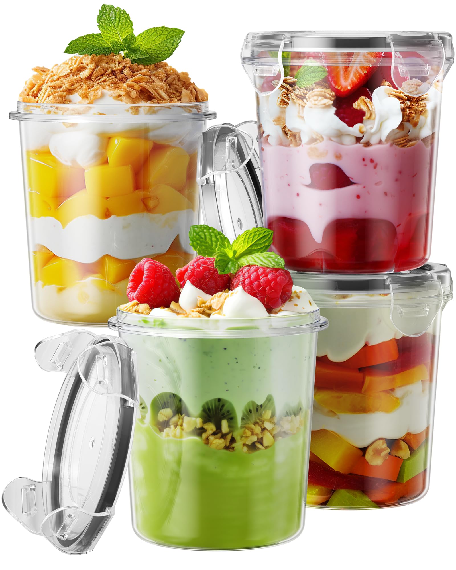 Canfanni overnight oats container with lid closed in a 4-pack for organized meals.