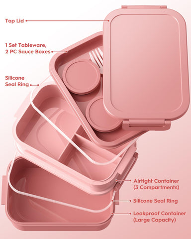 Canfanni three-stackable leakproof bento shows organized portions and secure sealing.