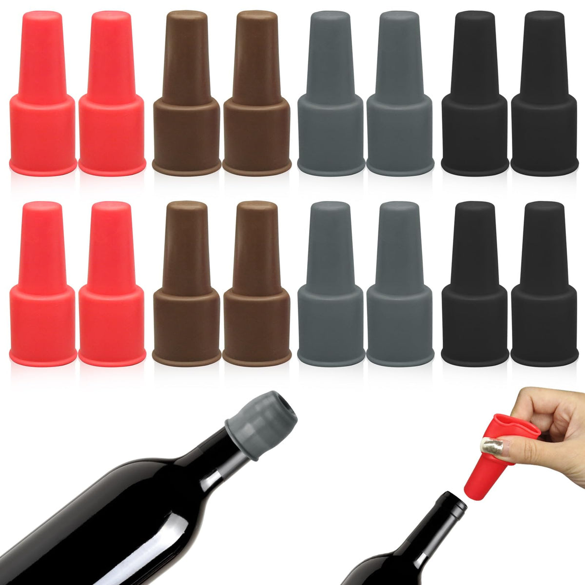CANIPHA 16-piece silicone wine seal stoppers in assorted colors keep wine fresh.