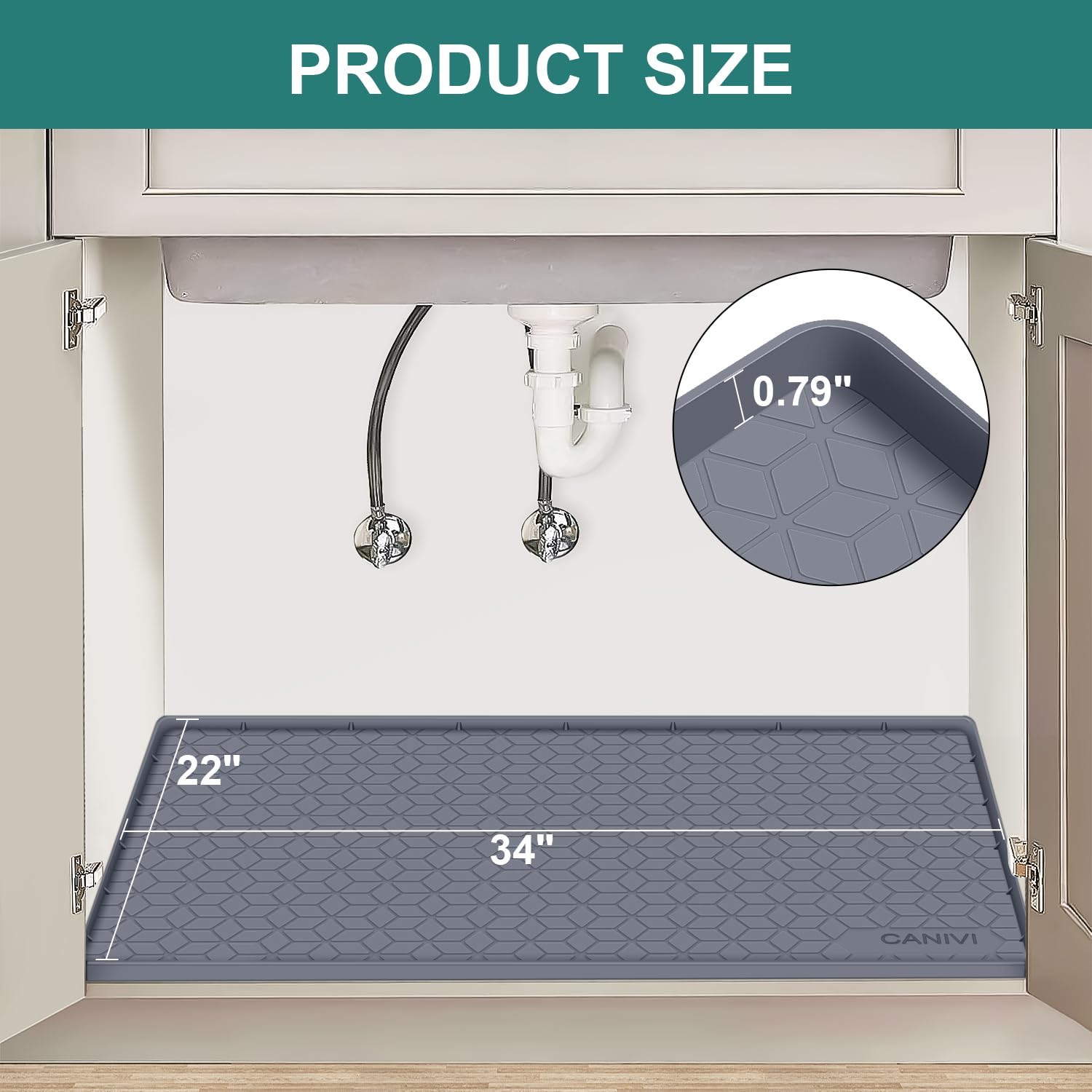 CANIVI silicone waterproof mat with raised edges and textured surface for containment.