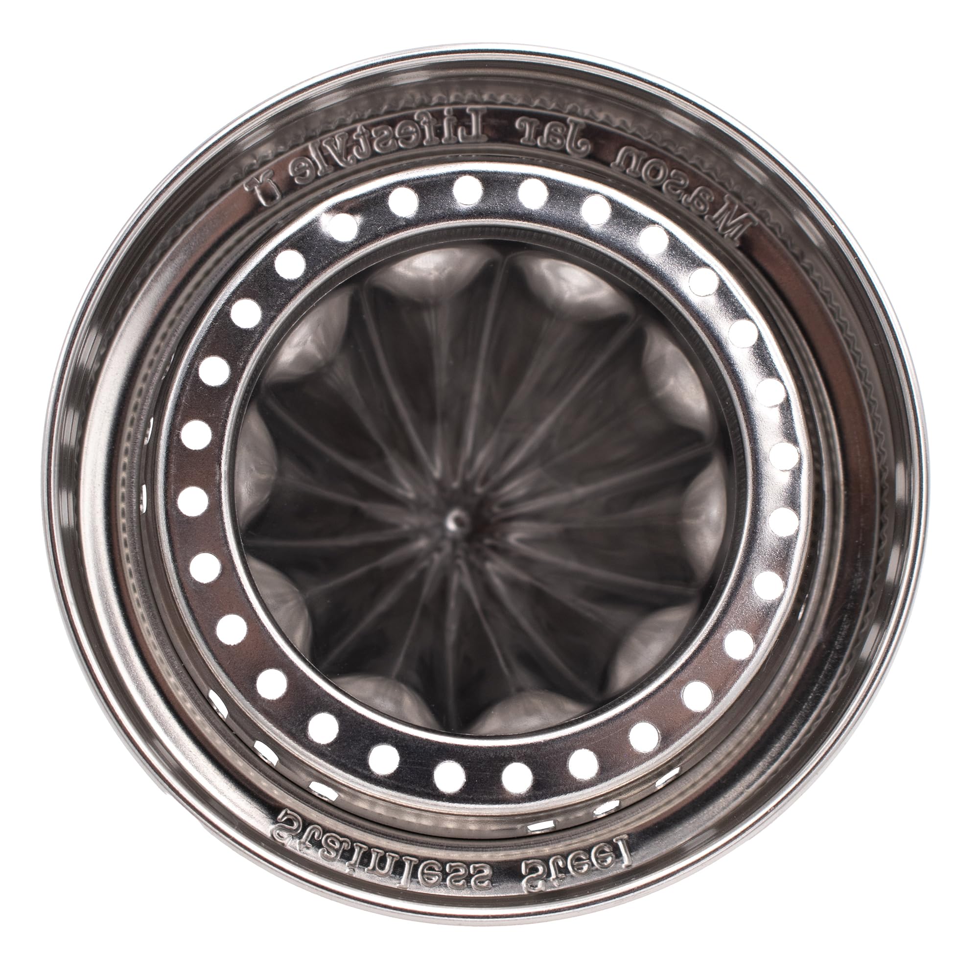 Canning jars lime squeezer lid with integrated stainless band for steady juicing.