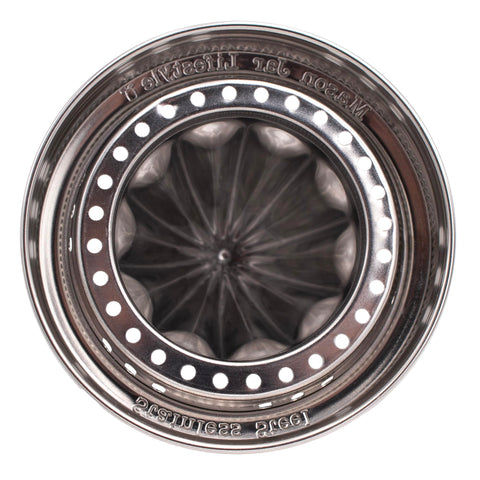 Canning jars lime squeezer lid with integrated stainless band for steady juicing.