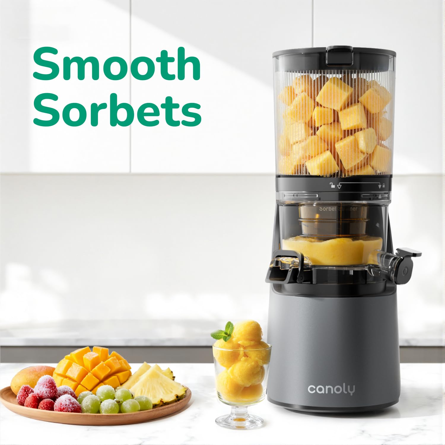 Sorbet filter helps create smooth frozen treats from fruits.