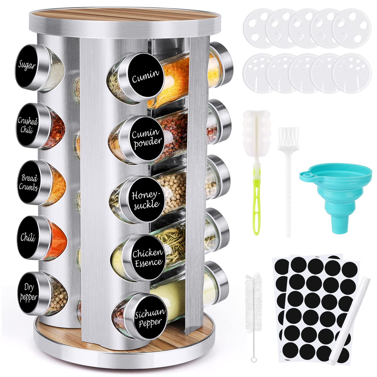 Cantami spice rack rotating platform for easy access to spices.