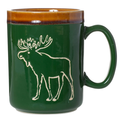 Cape Shore moose silhouette mug with green glaze, perfect for a bold morning coffee ritual.