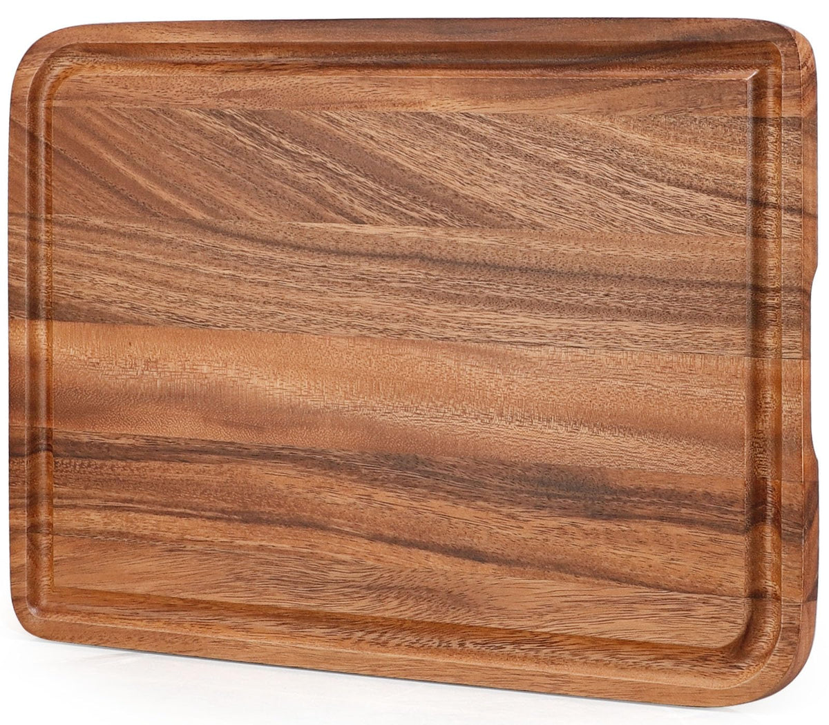 Caperci acacia cutting board 17x12 with built-in handles for easy transport.