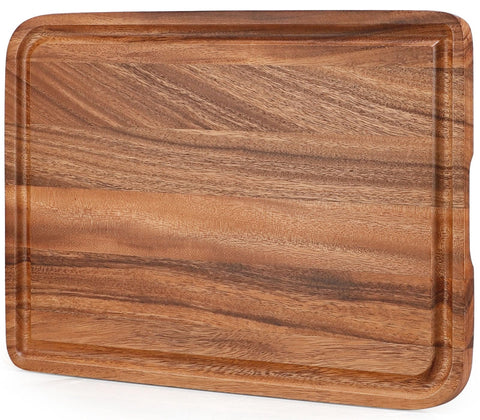 Caperci acacia cutting board 17x12 with built-in handles for easy transport.