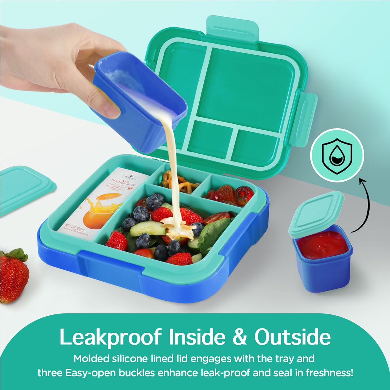 Caperci Bento Box for Kids two modular containers with leak-proof lids for snacks.
