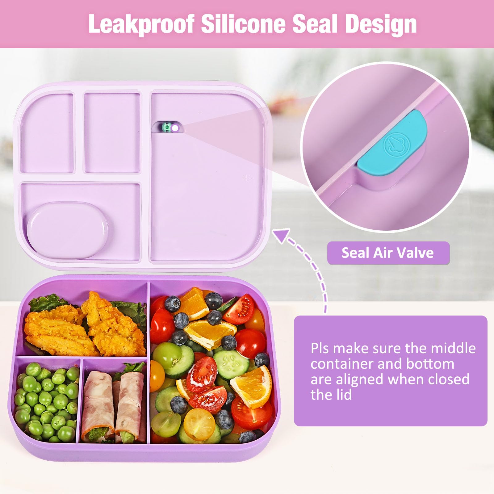 Six-compartment layout helps balance main dish and sides for kids
