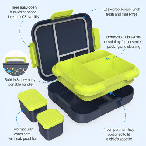 Caperci bento box unicorn theme open lid; convenient modular compartments.