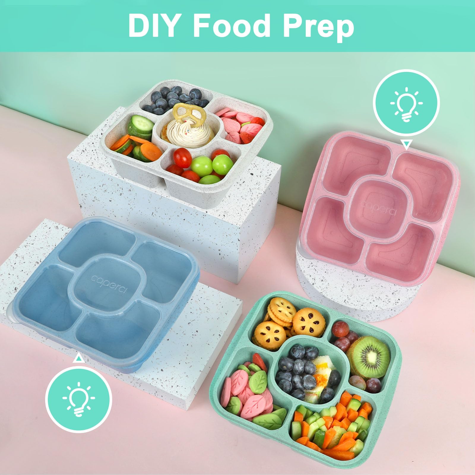 Caperci kids lunch pack idea with colorful containers.