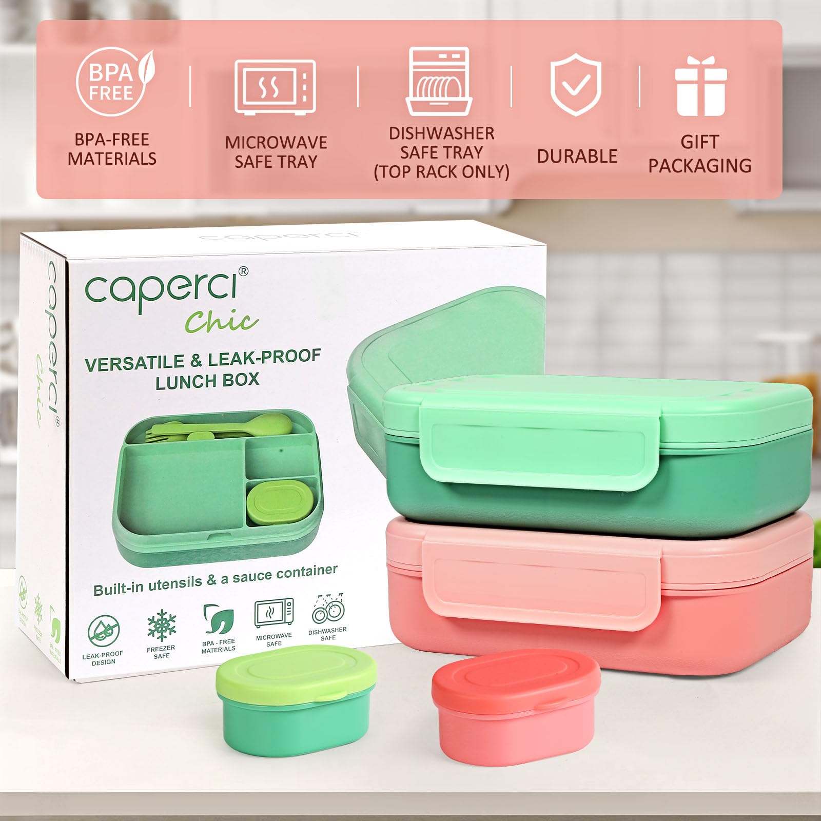 Caperci microwave-safe lunch box ready for quick reheats.