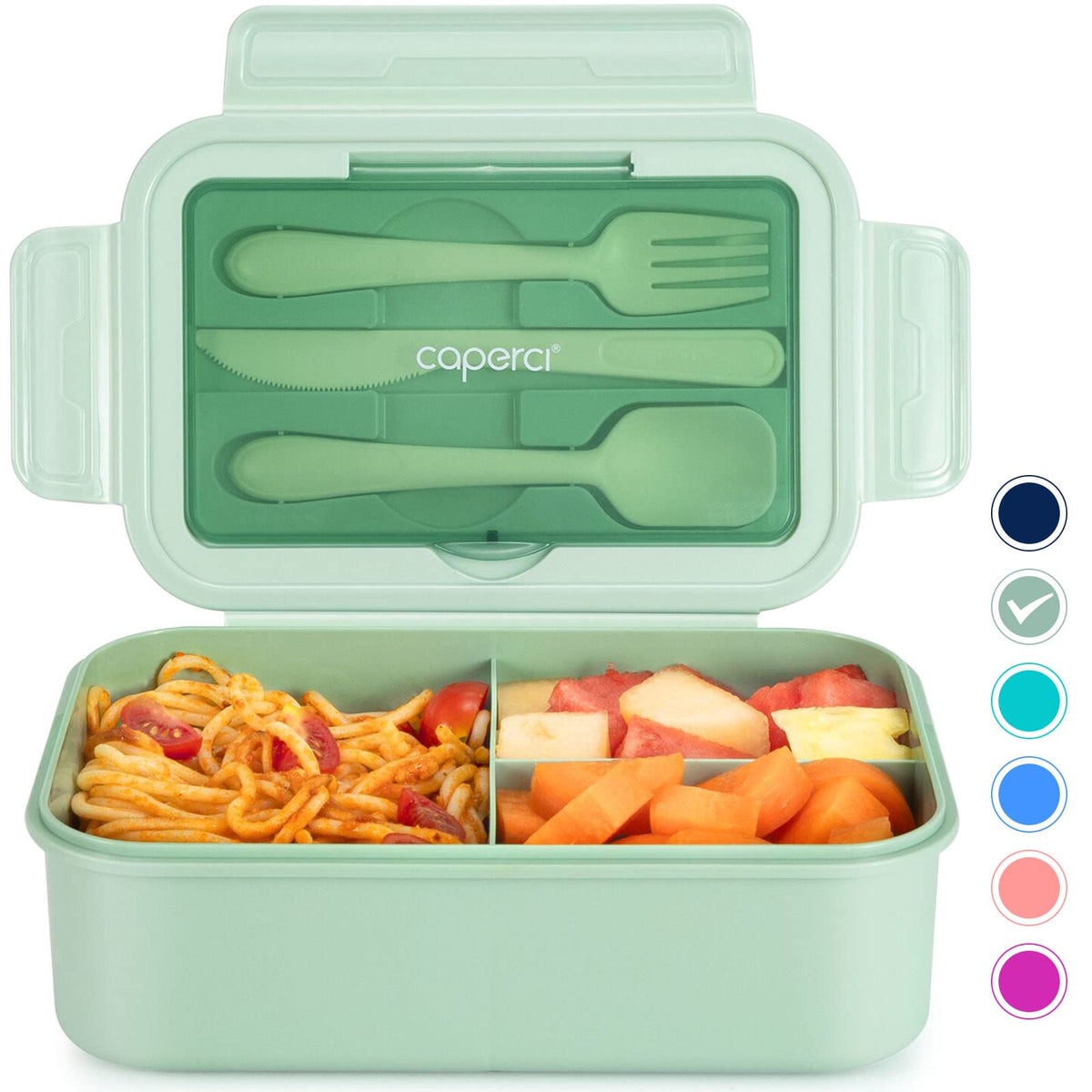 Caperci Classic Bento Box 47oz three-compartment tray keeps meals organized on the go