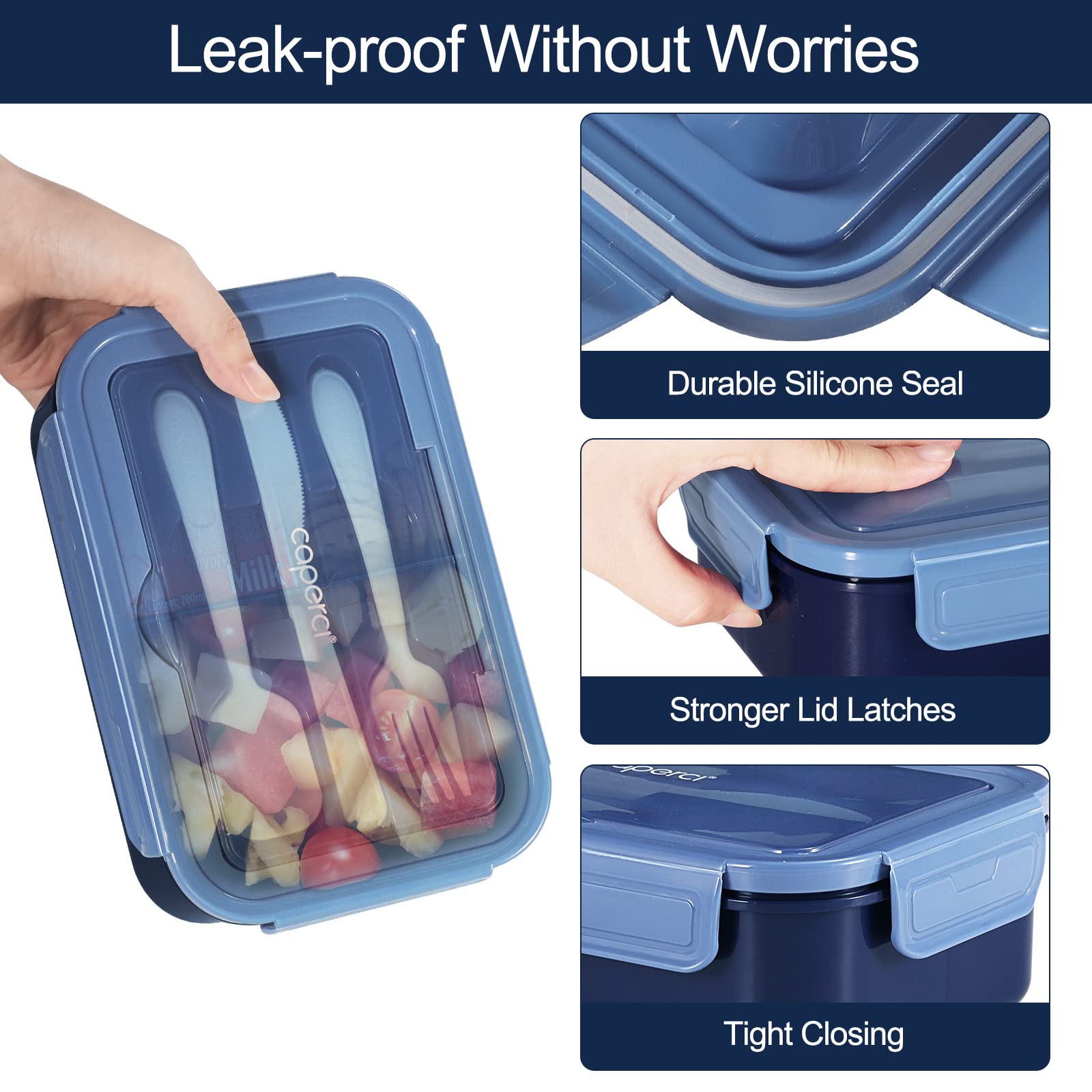 Caperci Classic Lunch Box with built-in utensils for easy meals anywhere.