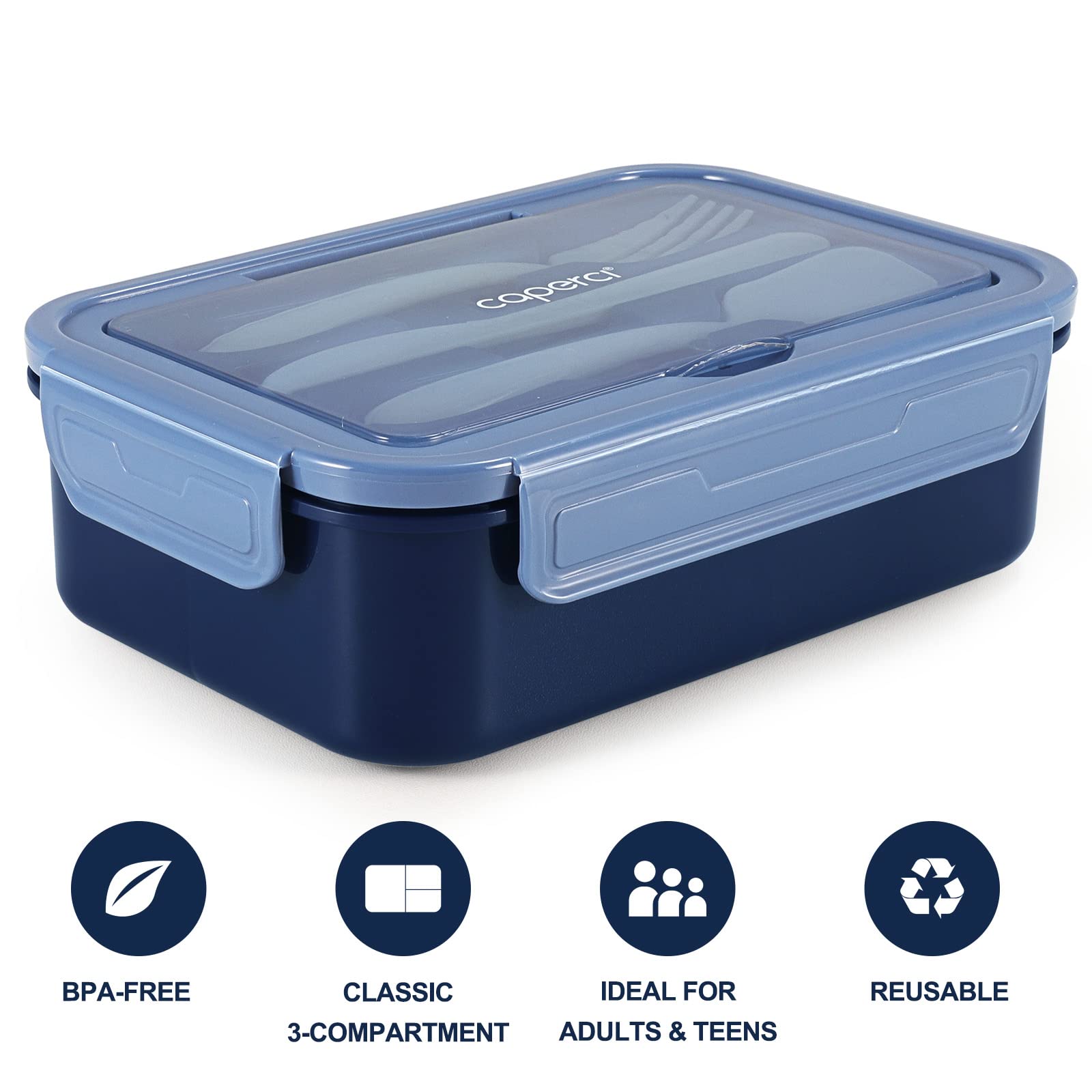Caperci Classic lunch box top rack dishwasher-safe tray simplifies cleanup.
