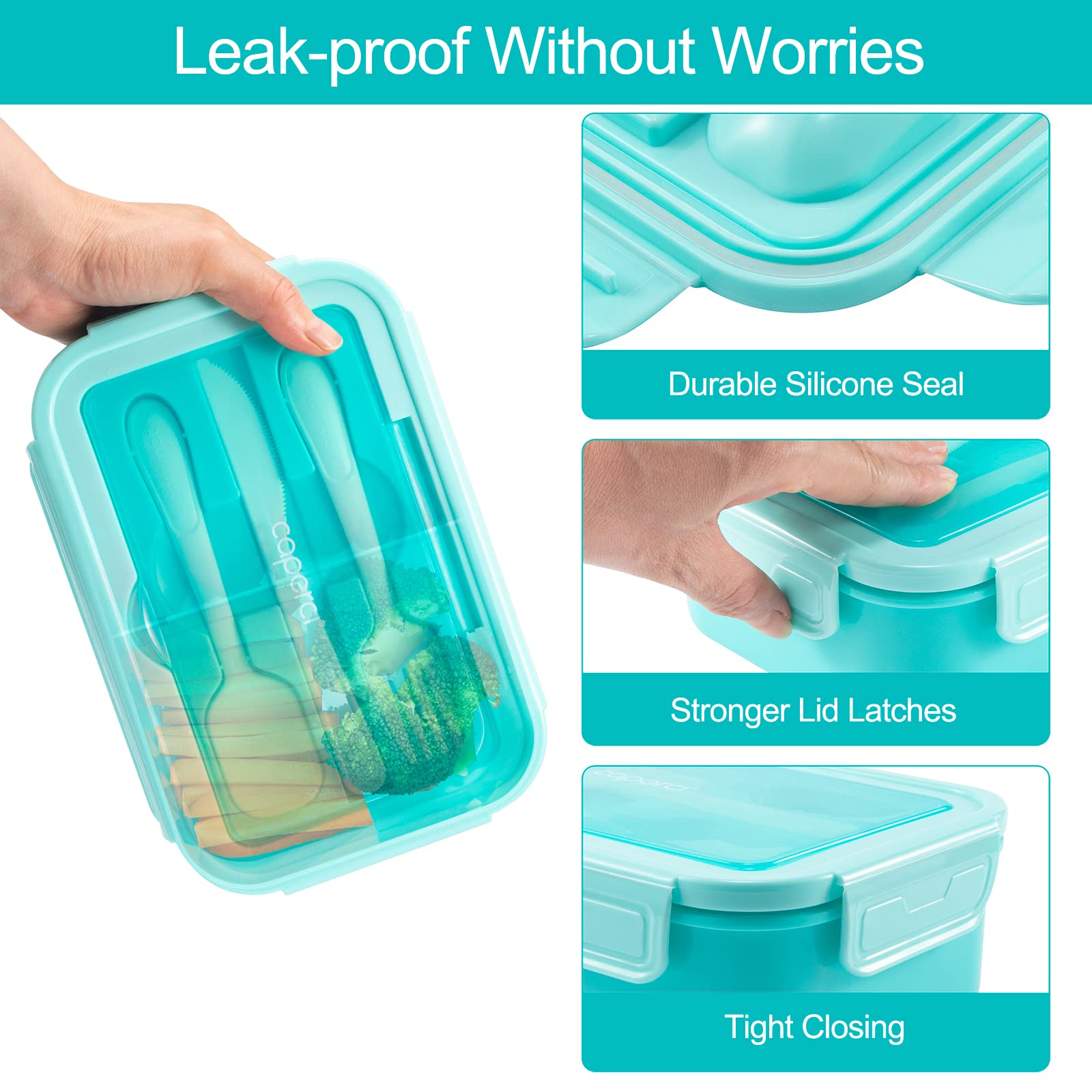 Caperci Classic lunchbox-3-compartment clearly separates foods for variety.
