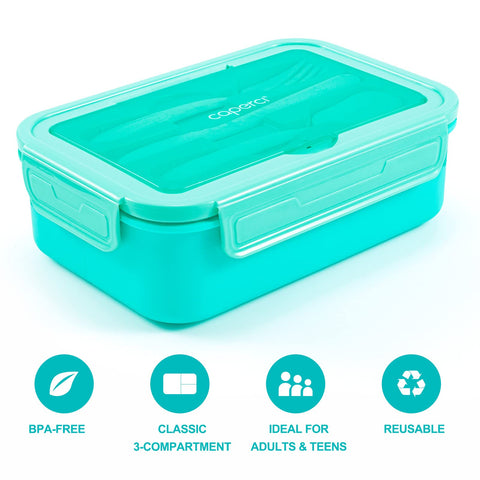Caperci Classic lunchbox-microwave-safe tray reheats meals quickly and evenly.