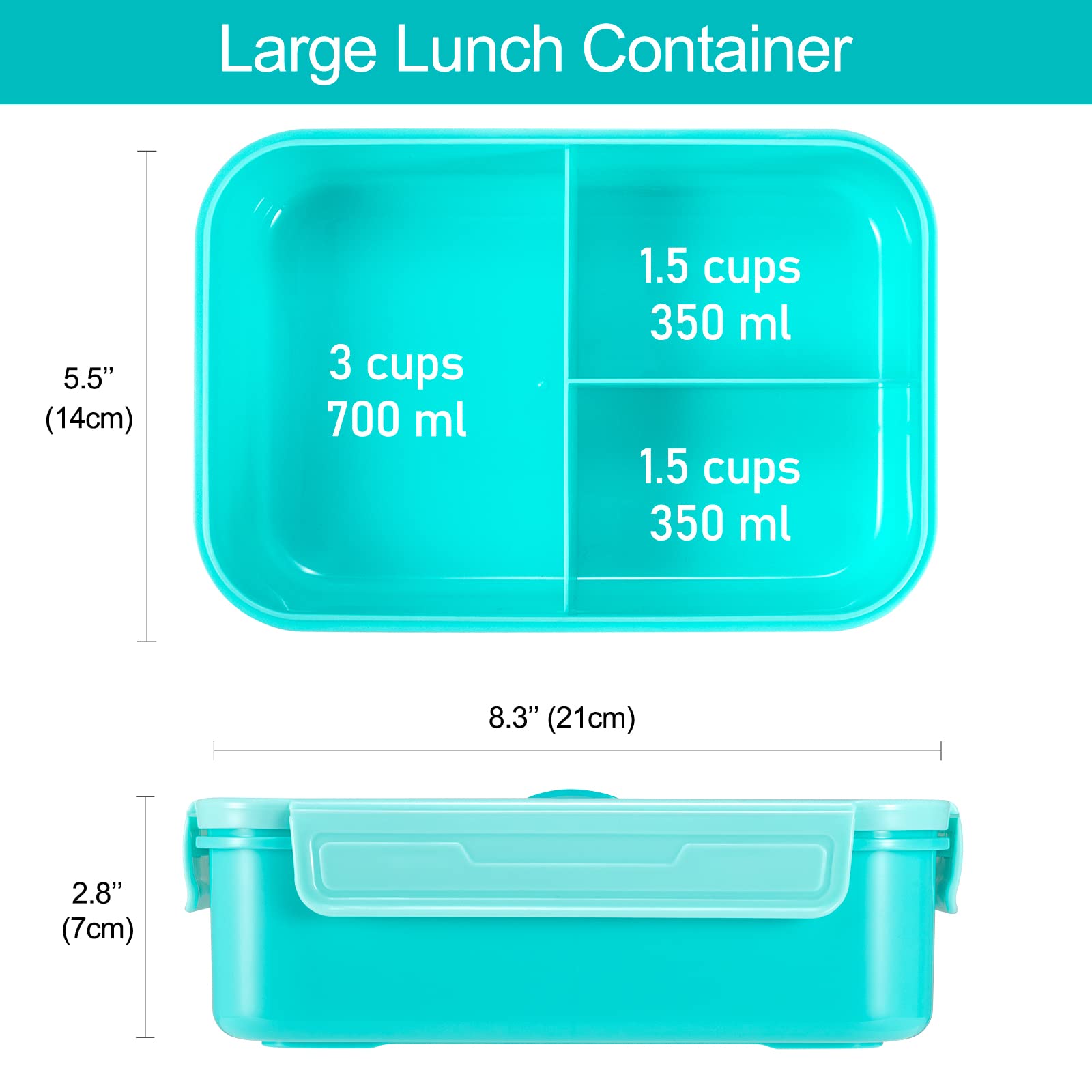 Caperci Classic lunchbox-open-tray, showcasing three compartments for organized portions.