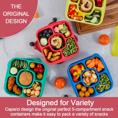 Caperci colorful 5-compartment lunch box offers varied portions and appeal.