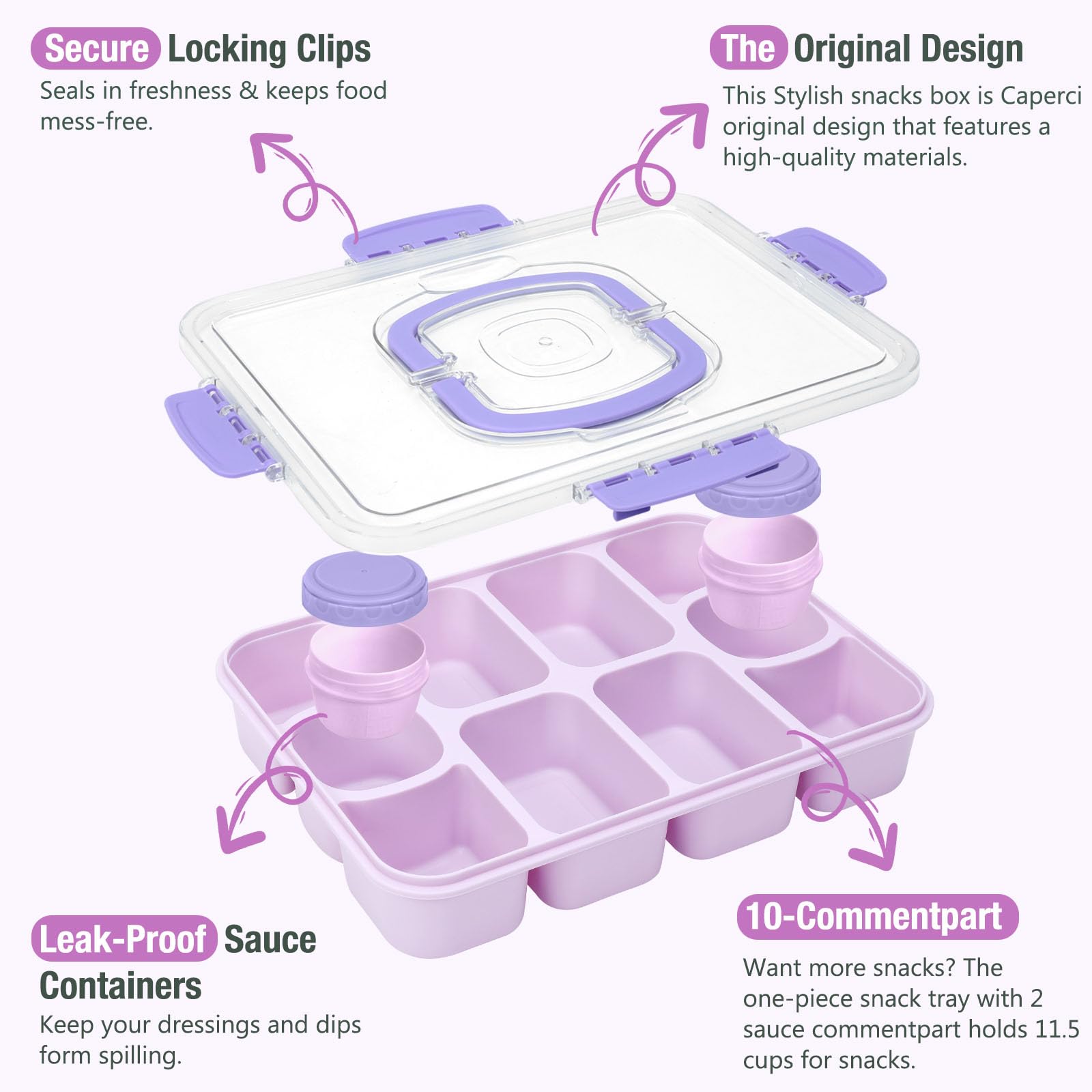 Caperci snackle box with handle for easy carrying on outings.