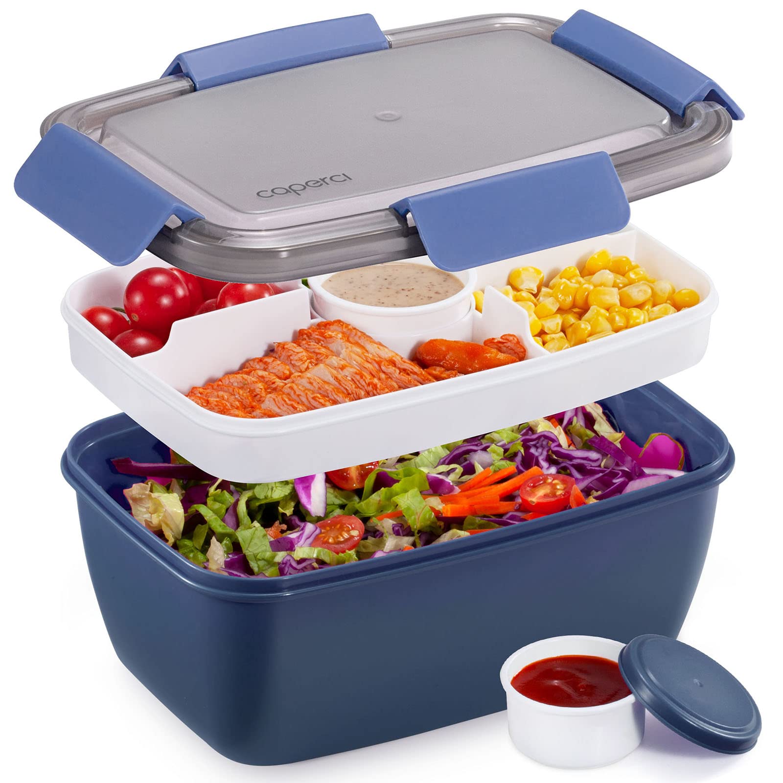 Caperci 68oz large salad container for on-the-go meals with portion control.