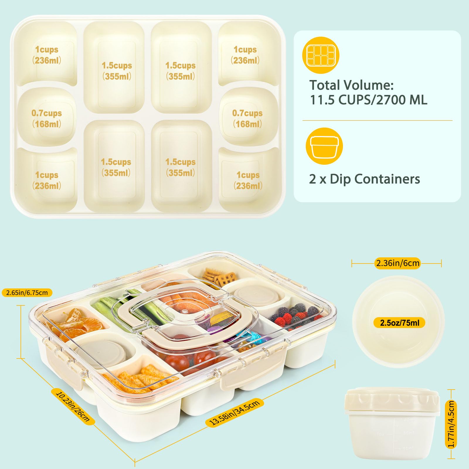 Caperci Snackle Box 10-compartment tray providing ample space for fruits.