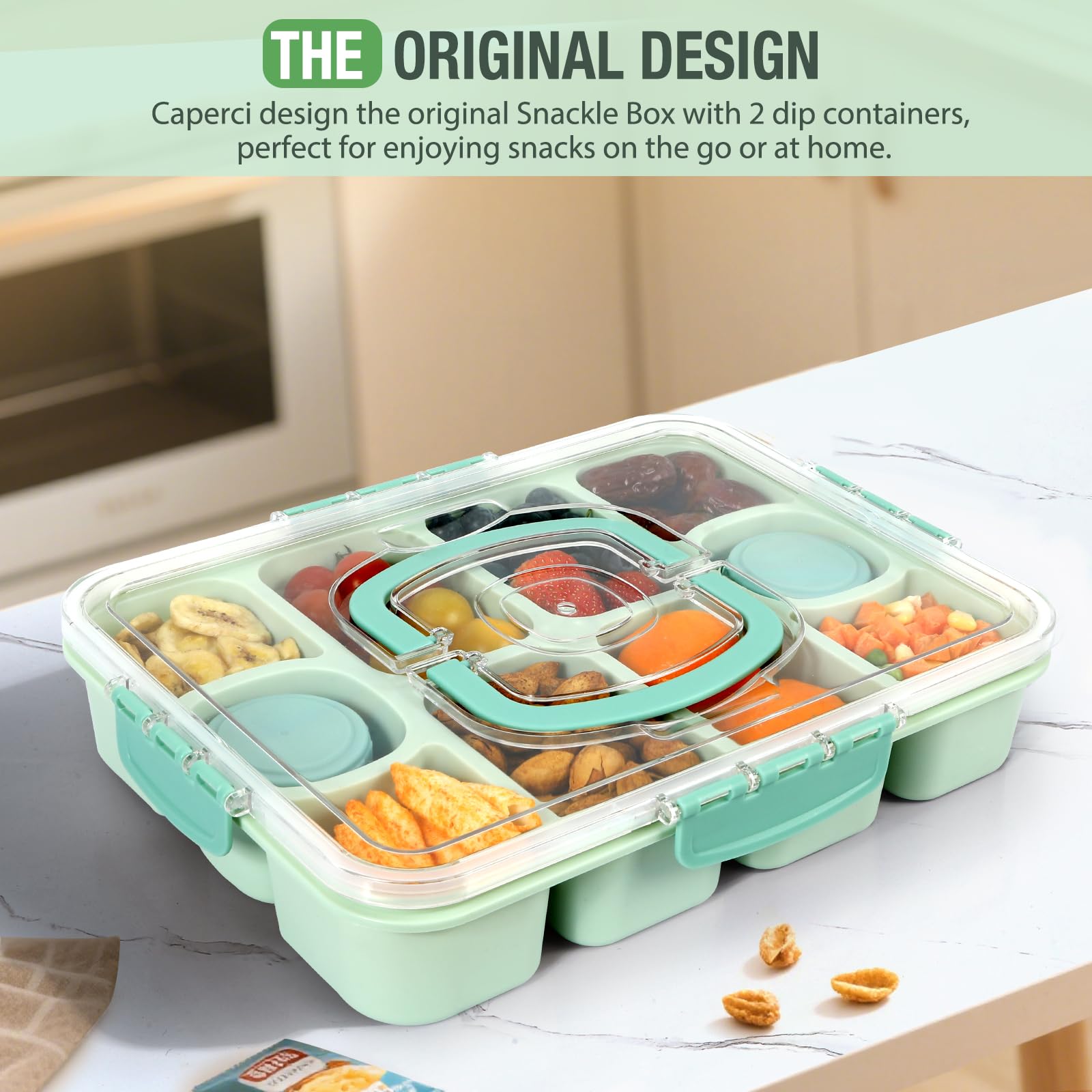 Caperci Snackle Box BPA free and dishwasher safe for easy cleaning.