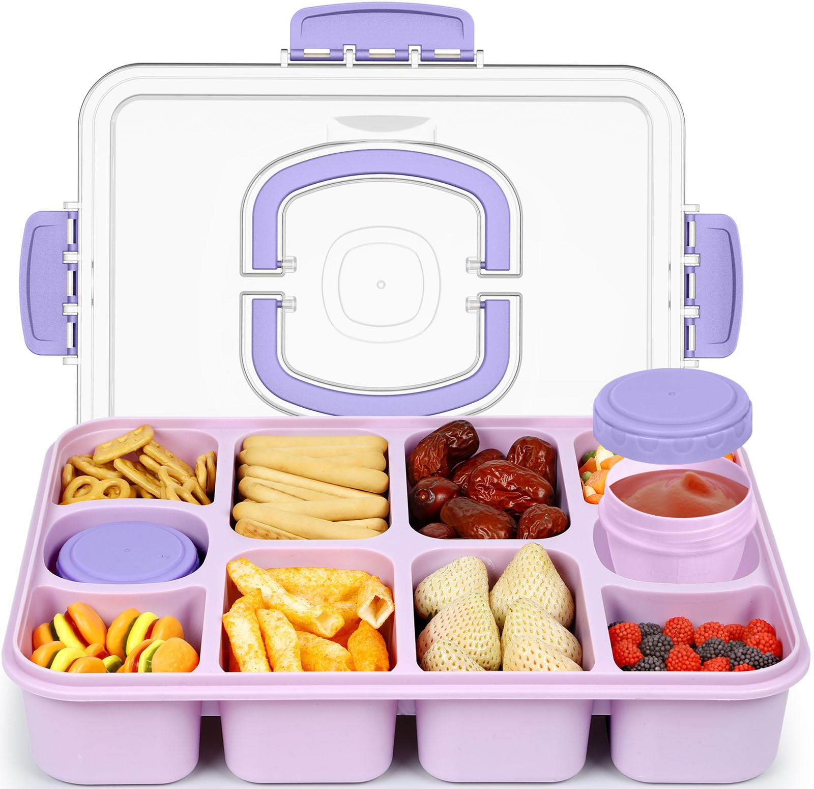 Caperci Snackle Box orchid with ten compartments for organized snacks on the go.
