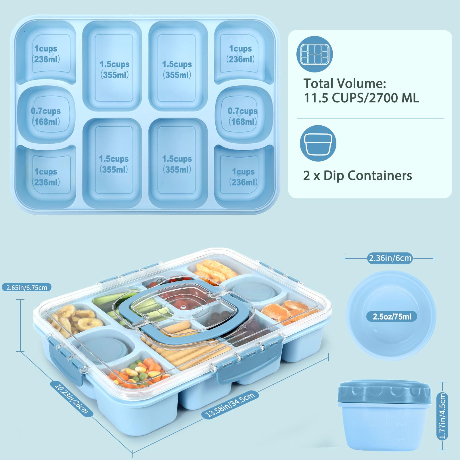 Caperci Snackle Box tray with ten compartments helps keep snacks distinct.