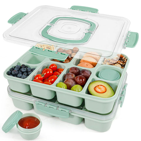 Caperci Snackle Box tray with lid and handle for easy on the go snacking.