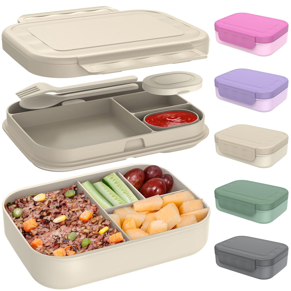 Caperci stackable bento box open with four compartments for easy meal prep