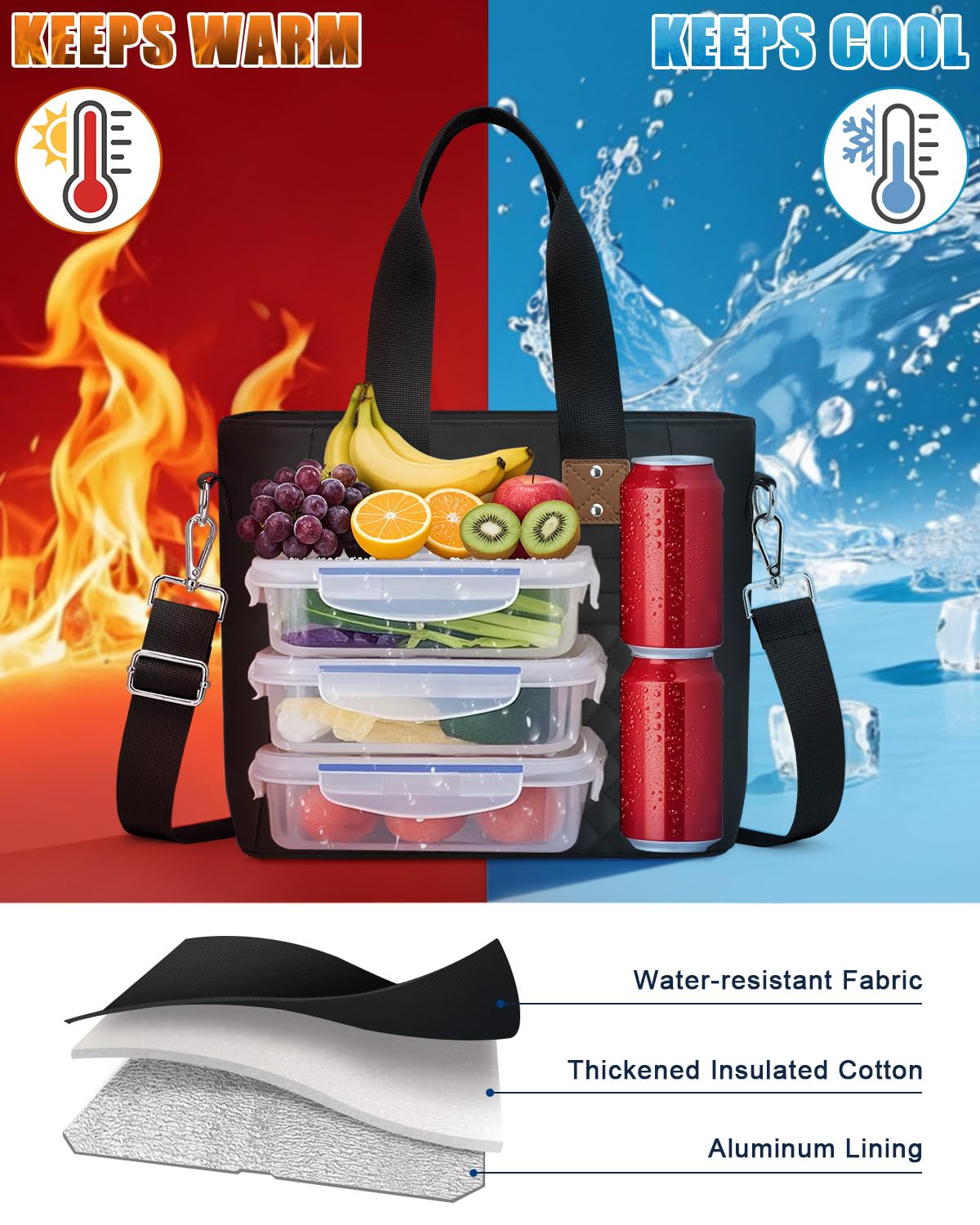 Capolo lunch bag quilted front detail adds professional style for work or school.